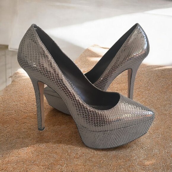 ALICE & OLIVIA Silver Leather Platform Heels Size 10 / 40 - Picture 1 of 14